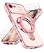Liufcx for iPhone 17e16e Case with Screen Protector Luxury Plated Gold Cute Wavy Edge Love Heart Pattern Kickstand Case Slim Soft TPU Woman Girls Protection Cover for iPhone 16e17e Pink - Image 2