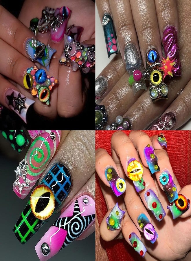 Jremg Halloween Eyeball Nail Art Charms Devil Eye Nail Art Rhinestones Gothic 3D Cool Eye Shape Nail Diamonds Y2K Vintag Eyeball Crystal Nail Gems for Women Girls DIY Manicure Nail Decoration 50Pcs - Image 5