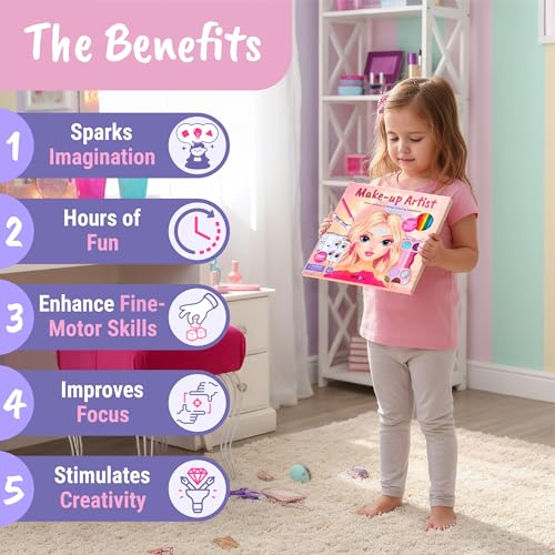 BSCOOL Make-up Artist. 3 in 1 Fun Makeup, Sticker, Coloring Kit, Includes Color Pencils, Makeup Palette, and 200+ Stickers. for Girls Ages 5,6,7,8. Gift for Girls - Image 3