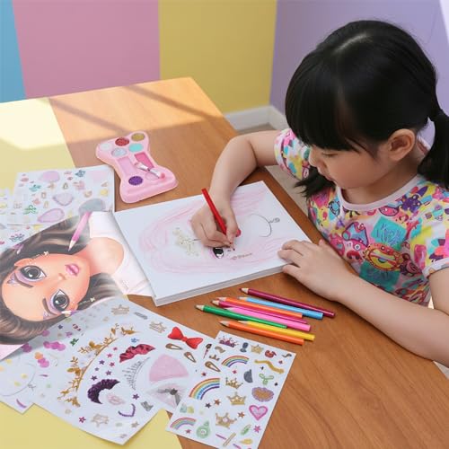 BSCOOL Make-up Artist. 3 in 1 Fun Makeup, Sticker, Coloring Kit, Includes Color Pencils, Makeup Palette, and 200+ Stickers. for Girls Ages 5,6,7,8. Gift for Girls - Image 4