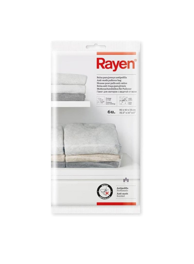 ريان Rayen أكياس تخزين الملابس مقاومة للعثة | 6 قطع | حجم كبير 82×40×13 سم | شفاف بولي إيثيلين | حماية مثالية للملابس الشتوية - Image 2