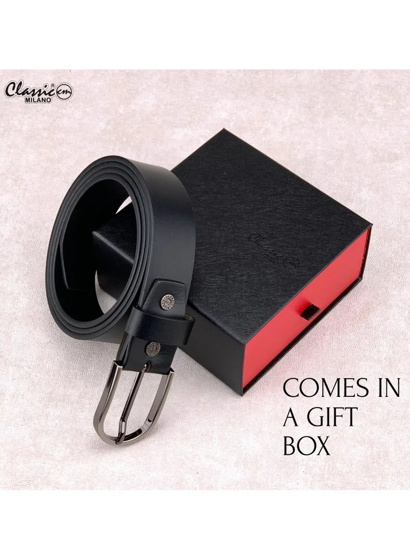 Classic Milano Black (StateMilled35MM) Classic Milano Genuine Leather Belt for Men – Black and Brown Formal Men's Belt  – Men Belts for Office & Business Wear – Mens Belt Leather with Gift Box for Men | Best Price UAE