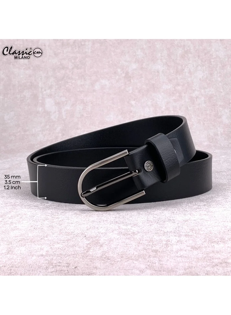 Classic Milano Black (StateMilled35MM) Classic Milano Genuine Leather Belt for Men – Black and Brown Formal Men's Belt  – Men Belts for Office & Business Wear – Mens Belt Leather with Gift Box for Men | Best Price UAE