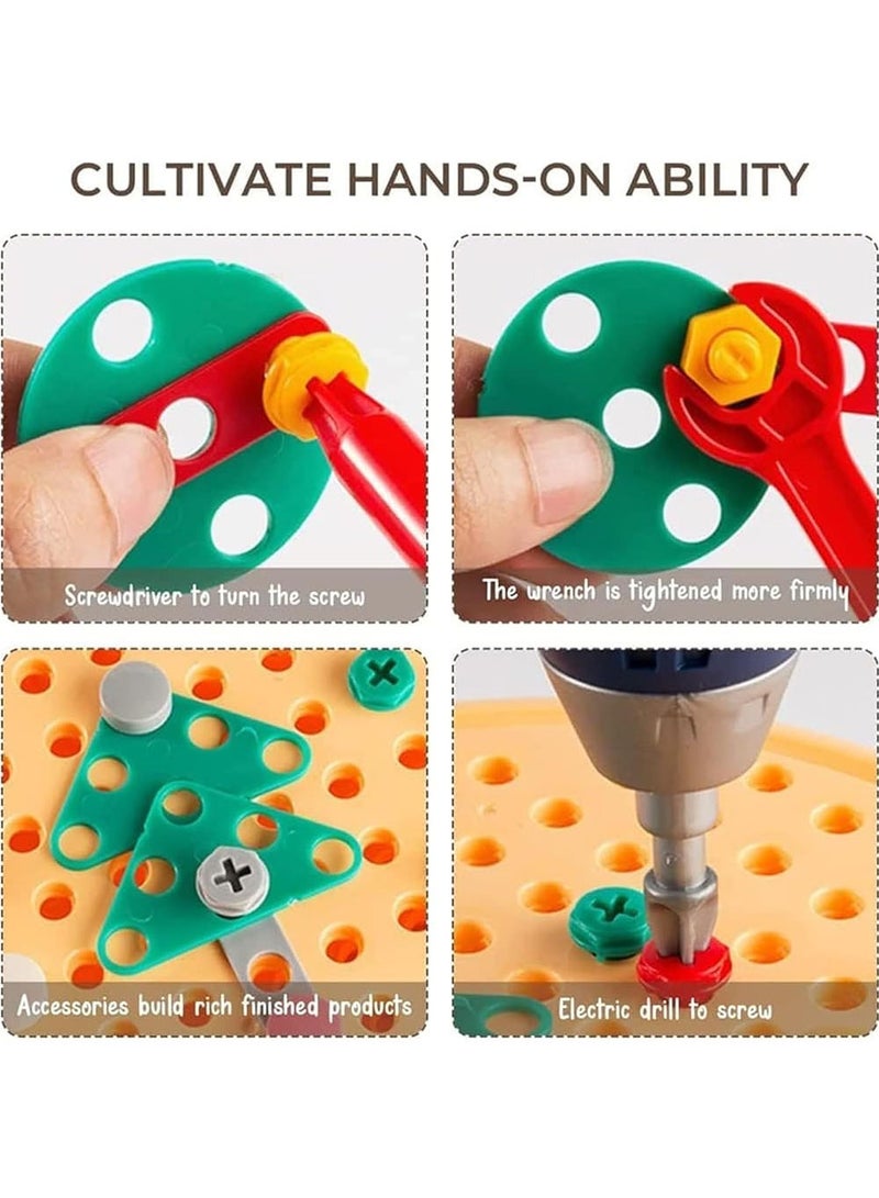 صندوق أدوات إصلاح للأطفال 203 قطعة، ألعاب بناء هندسة البناء الإبداعية مع لعبة المثقاب ومجموعة أدوات مفك البراغي، أصفر - Image 5