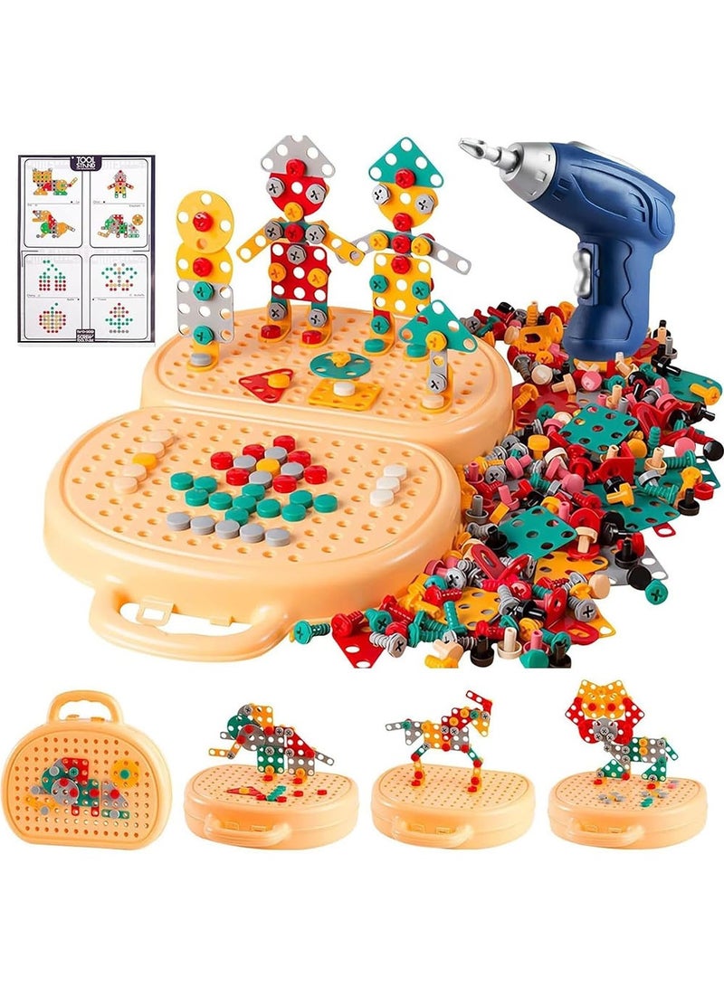 صندوق أدوات إصلاح للأطفال 203 قطعة، ألعاب بناء هندسة البناء الإبداعية مع لعبة المثقاب ومجموعة أدوات مفك البراغي، أصفر - Image 3