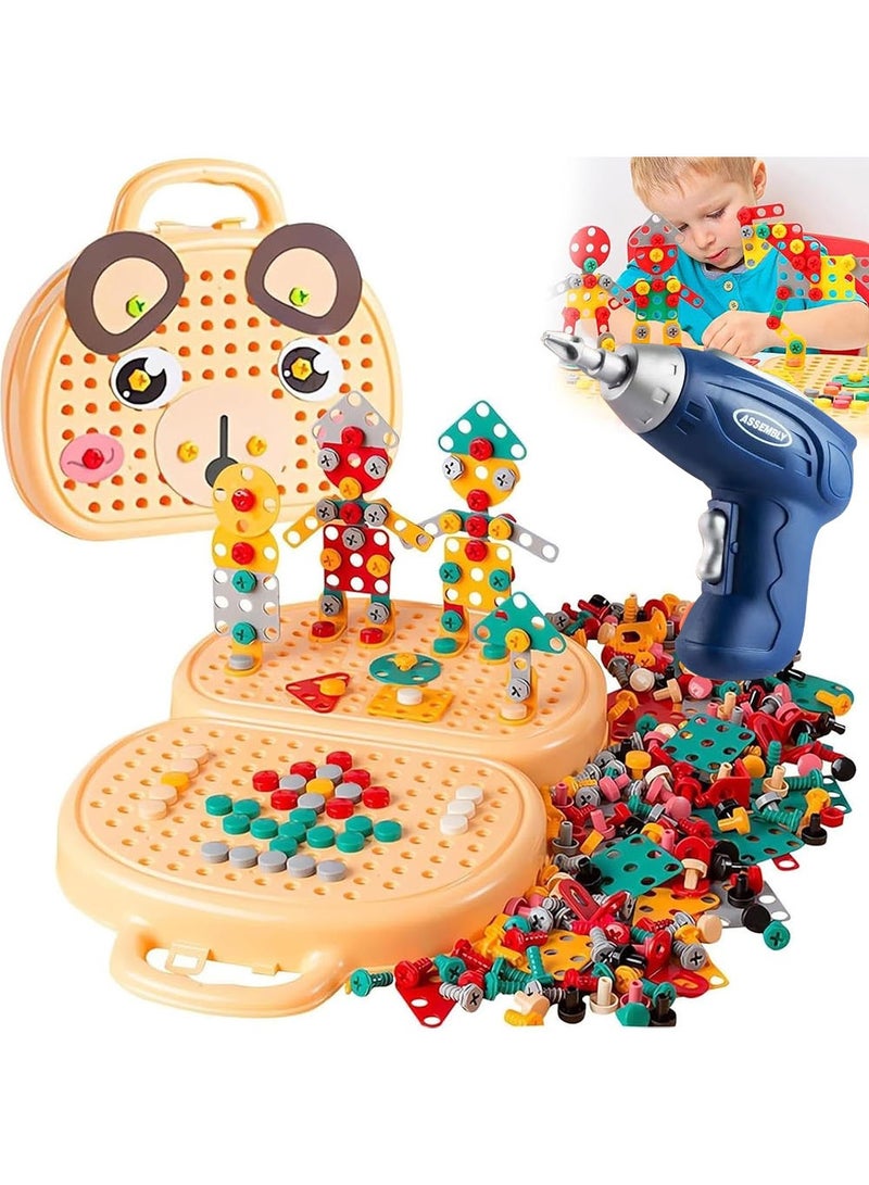 صندوق أدوات إصلاح للأطفال 203 قطعة، ألعاب بناء هندسة البناء الإبداعية مع لعبة المثقاب ومجموعة أدوات مفك البراغي، أصفر - Image 1