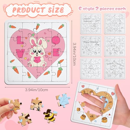 Kuabiz 24 Pcs Valentines Puzzles Color Your Own Jigsaw Puzzles with 6 Cute Designs Coloring Crafts DIY Paper Puzzles Party Favors Gifts for Valentines Parties Group Projects Prizes Holiday Birthday Supplies - Image 5