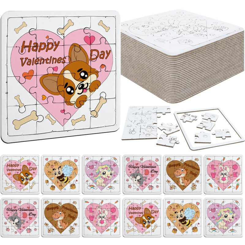 Kuabiz 24 Pcs Valentines Puzzles Color Your Own Jigsaw Puzzles with 6 Cute Designs Coloring Crafts DIY Paper Puzzles Party Favors Gifts for Valentines Parties Group Projects Prizes Holiday Birthday Supplies - Image 3