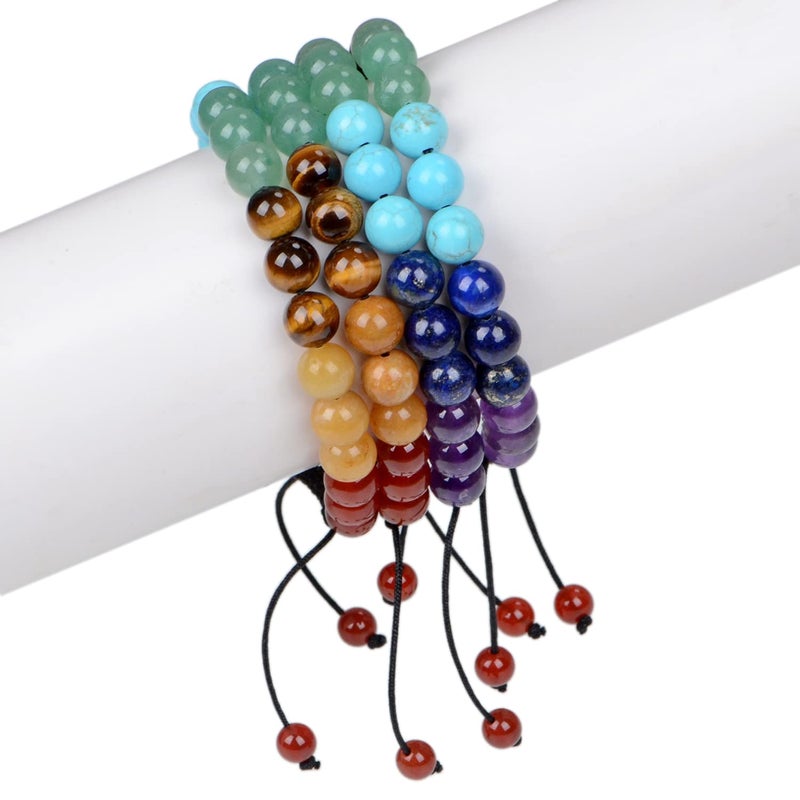AD Beads Handmade Natural Healing Power 7-Chakra Stones Gemstone Crystal Round Beads Unisex Adjustable Macrame Bracelets 8mm - Image 2