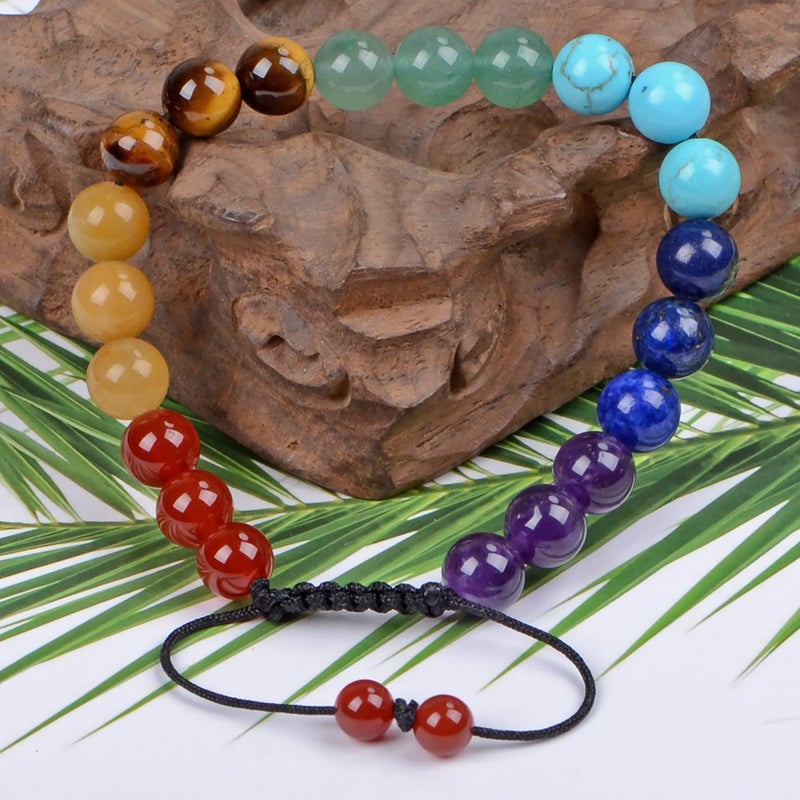 AD Beads Handmade Natural Healing Power 7-Chakra Stones Gemstone Crystal Round Beads Unisex Adjustable Macrame Bracelets 8mm - Image 3