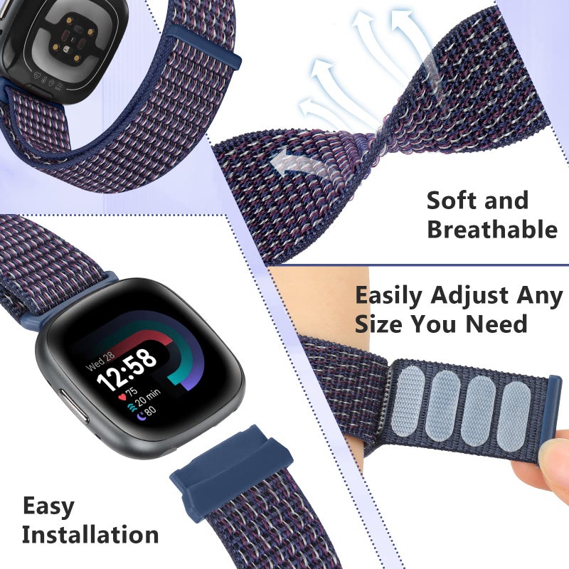 Bcuckood Nylon Loop Compatible with Fitbit Sense 2/Sense/ Versa 4/ Versa 3 Bands, Women Men Soft Nylon Adjustable Breathable Strap Solo Loop Replacement Wristband - Image 2