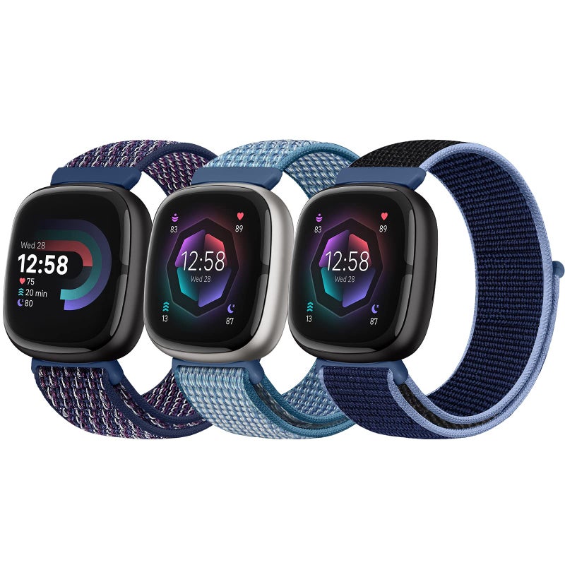 Bcuckood Nylon Loop Compatible with Fitbit Sense 2/Sense/ Versa 4/ Versa 3 Bands, Women Men Soft Nylon Adjustable Breathable Strap Solo Loop Replacement Wristband - Image 1