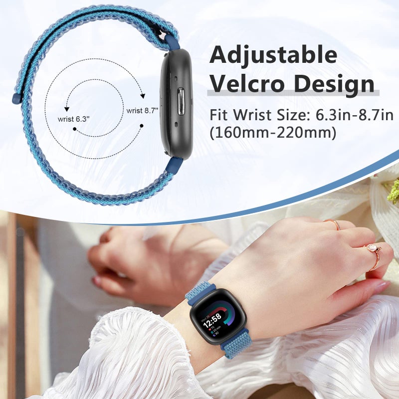 Bcuckood Nylon Loop Compatible with Fitbit Sense 2/Sense/ Versa 4/ Versa 3 Bands, Women Men Soft Nylon Adjustable Breathable Strap Solo Loop Replacement Wristband - Image 5