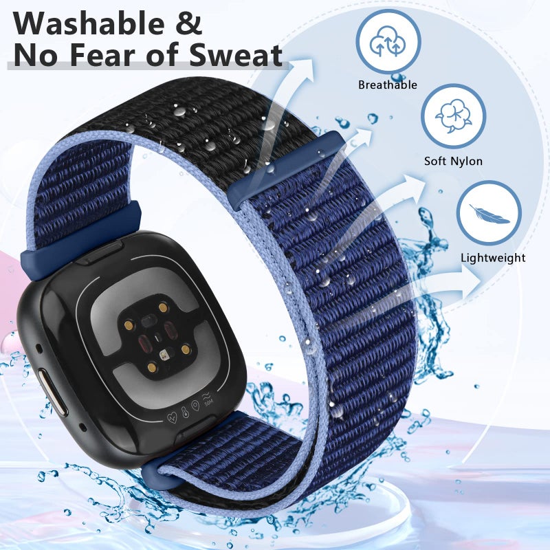 Bcuckood Nylon Loop Compatible with Fitbit Sense 2/Sense/ Versa 4/ Versa 3 Bands, Women Men Soft Nylon Adjustable Breathable Strap Solo Loop Replacement Wristband - Image 4