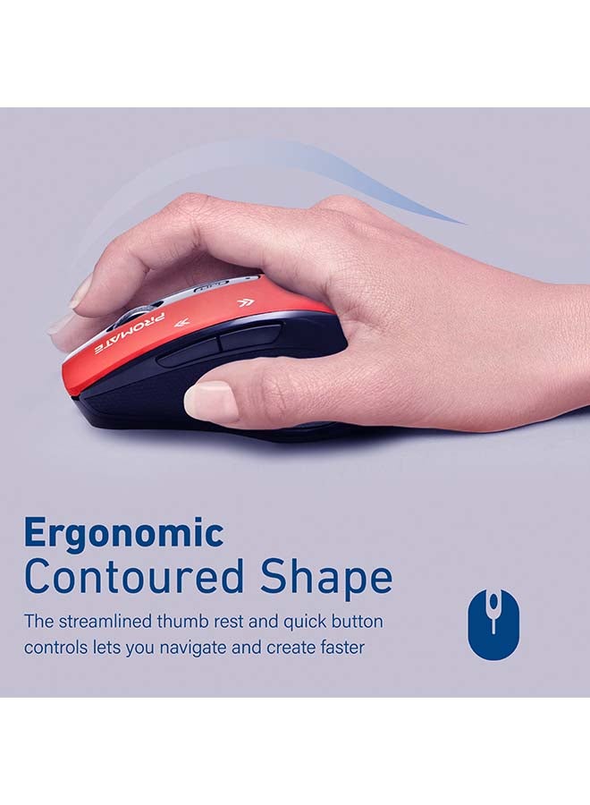 PROMATE 1600DPI Portable 2.4Ghz Precision Tracking EZGrip Ergonomic Mouse with 10m Range, Nano USB Receiver, Adjustable DPI Switch and 6 Programmable Buttons Red - Image 3