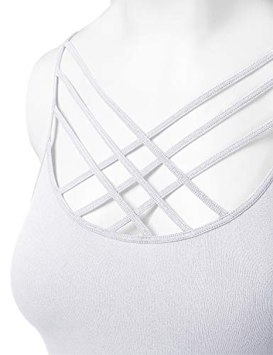 HATOPANTS Women Sports Bra Criss Cross Strappy Wirefree Cami Bralette Crop Top White L-XL - Image 5