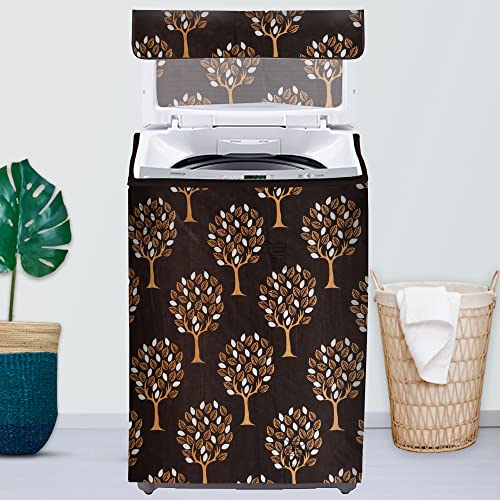 E-Retailer Washing Machine Cover for Top Load 5kg to 7.5kg | Light Weight Dustproof Cover with Zip Enclosure | Tree Print Fully Automatic Washer Protector for Indoor Outdoor Use | Size 23x23x35 Inch - Image 1