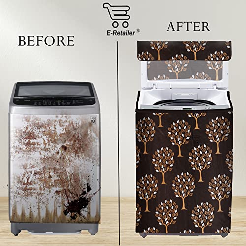 E-Retailer Washing Machine Cover for Top Load 5kg to 7.5kg | Light Weight Dustproof Cover with Zip Enclosure | Tree Print Fully Automatic Washer Protector for Indoor Outdoor Use | Size 23x23x35 Inch - Image 4