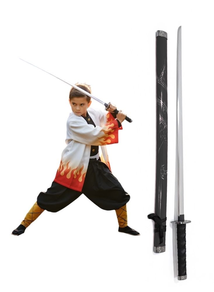 بريميم لعبة سيف كاتانا خشبي للأطفال مستوحاة من شخصية غيو توميوكا من أنمي قاتل الشياطين - غمد أزرق، سيف ساموراي خشبي على طراز هاشيرا الماء، مناسب للعب الأدوار. - Image 1