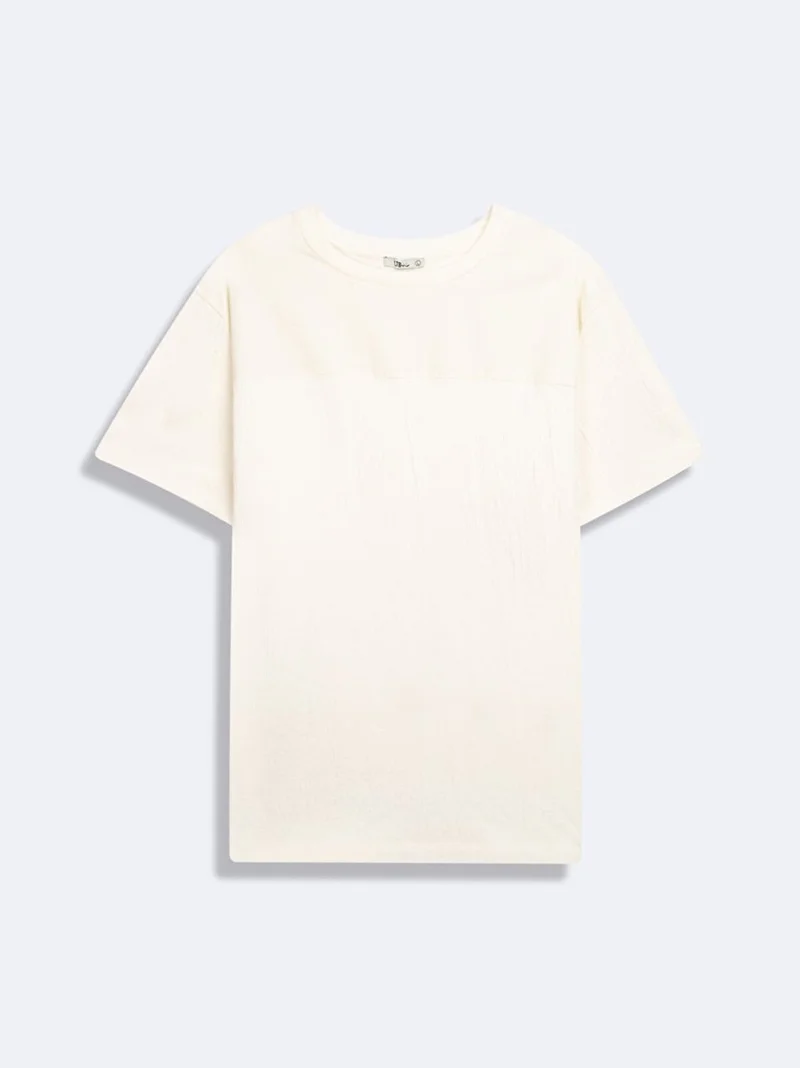 Short Sleeve Crew Neck Basic Cream T-Shirt