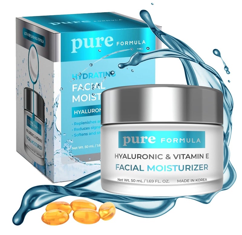 Pure Formula Hyaluronic Acid  Vitamin E Daily Face Moisturizer  Reduce Acne Scars Fines Lines Wrinkles Hydrating Day Cream  Cruelty Free Korean Skin Care For All Skin Types  169 Fl oz 50ml