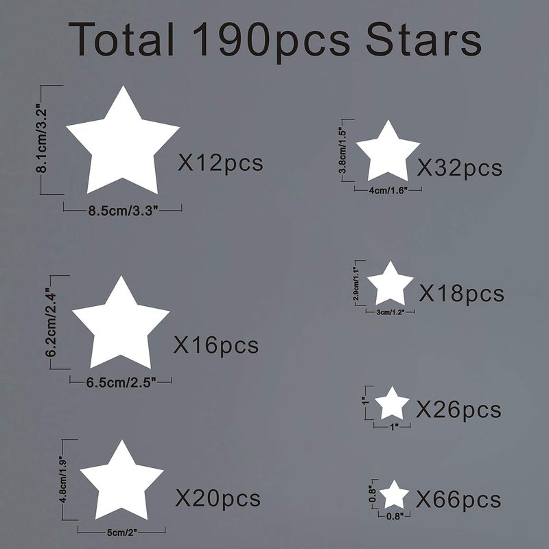 GESTYZ 190 Pieces Star Wall Decals Matte Vinyl Nursery Decor Easy to Use Removable for Kids Baby Girls Boys Bedroom Home Decor Stickers Y17 White - Image 5