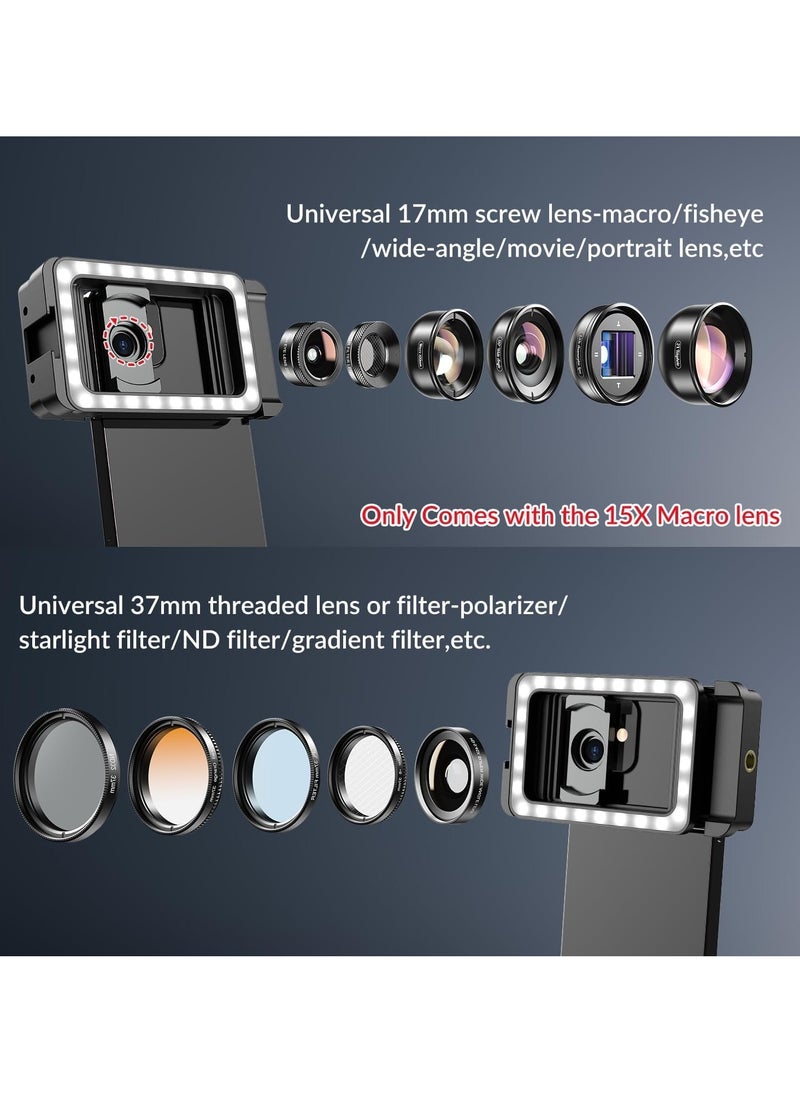 APEXEL 15x Mobile Macro Lens with LED Fill Light, 15x Macro Lens + 17mm Thread Lens Adapter, All-in-one Lens Mobile Adapter for Android/iPhone, Lens Attachment (Fit for Almost All Mobile Phones) Highlights  - Image 2
