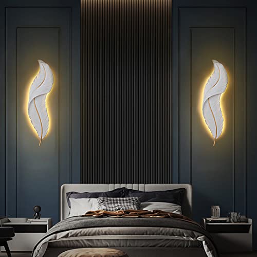 Qufute Modern Wall Mount Light LED Wall Sconce Lighting White Elegant Feather Design 3000k-6000k LED Wall Lamp for Bedroom Living Room Hallway (1-Pack) - Image 3