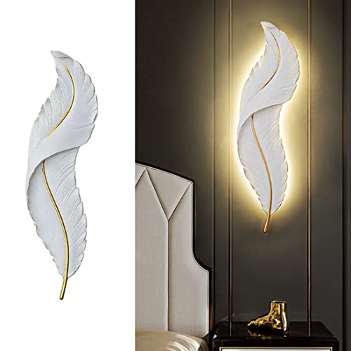 Qufute Modern Wall Mount Light LED Wall Sconce Lighting White Elegant Feather Design 3000k-6000k LED Wall Lamp for Bedroom Living Room Hallway (1-Pack) - Image 1