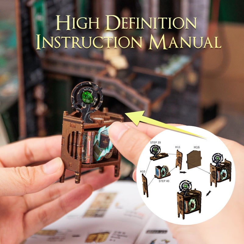 Cutefun Book Nook Kit - DIY Miniature Dollhouse Kit 3D Wooden Puzzle for Adults, Teens, Crafts Gifts for Bookshelf Decor (Darkness Common Room) - Image 4