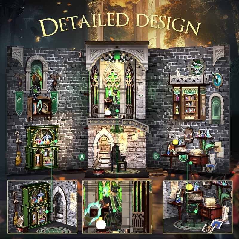 Cutefun Book Nook Kit - DIY Miniature Dollhouse Kit 3D Wooden Puzzle for Adults, Teens, Crafts Gifts for Bookshelf Decor (Darkness Common Room) - Image 5