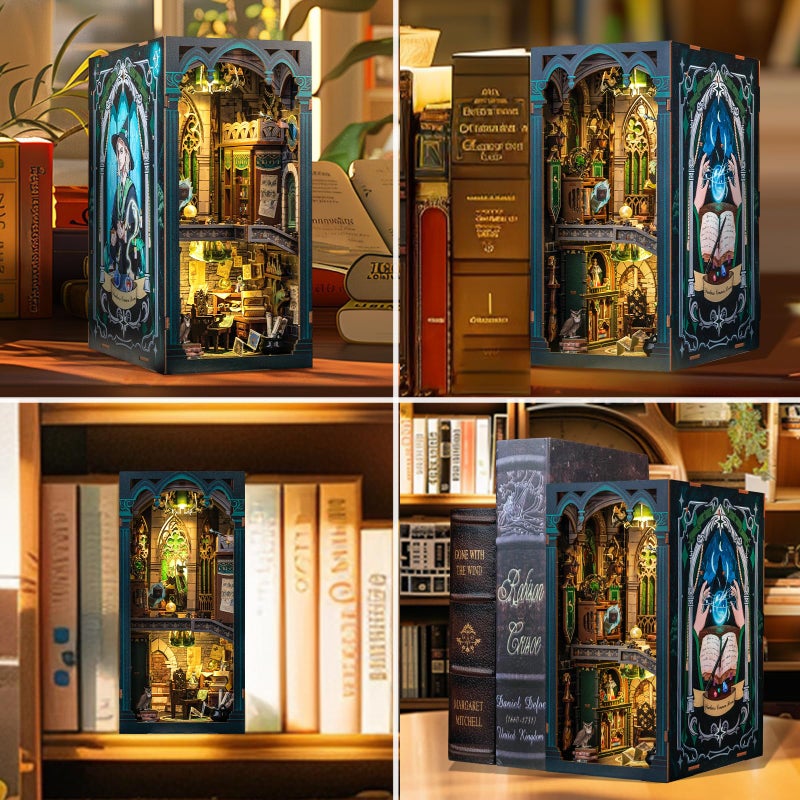 Cutefun Book Nook Kit - DIY Miniature Dollhouse Kit 3D Wooden Puzzle for Adults, Teens, Crafts Gifts for Bookshelf Decor (Darkness Common Room) - Image 3