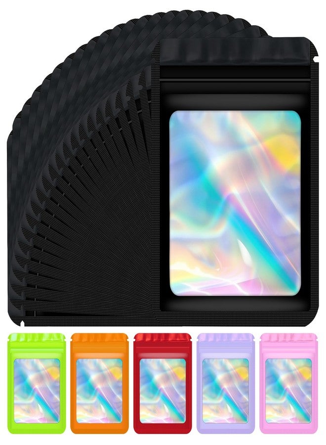 Jetmore 100 pcs Holographic Bags Mylar Resealable Bags for Small Business Sealable Packaging Bag for Candy Food Storage Sample Bracelet Product Freshie Supplies Gifts Smell Proof Bag 3×3 Inch, Black - Image 1