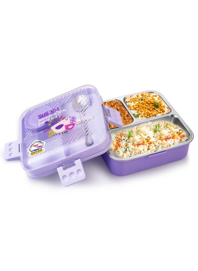 ATTRO Meal Box 2 Layer Stainless Steel Lunch Box Comes with 1 Detachable Tray, 1 Small Container & 1 Spoon Ideal for Kids BPA Free 1120ml+70ml- Lavender - Image 1