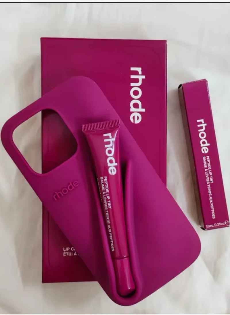 Rhode iPhone 16 Pro Max Case with Lip Gloss ,Mobile phone case Lipstick Set(Raspberry Jelly), Shockproof, scratch-resistant, portable, Rhode Applicable to iPhone 16 Pro Max