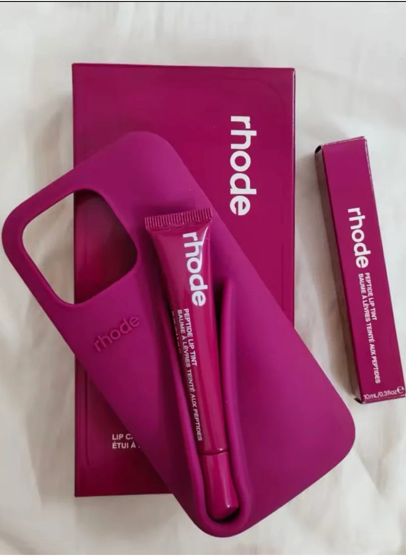Rhode iPhone 16 Pro Max Case with Lip Gloss ,Mobile phone case Lipstick Set(Raspberry Jelly), Shockproof, scratch-resistant, portable, Rhode Applicable to iPhone 16 Pro Max