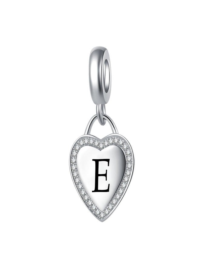 MiiFort Letter E Alphabet Dangle Heart Charm Compatible with Pandora Charms Bracelets - Image 1