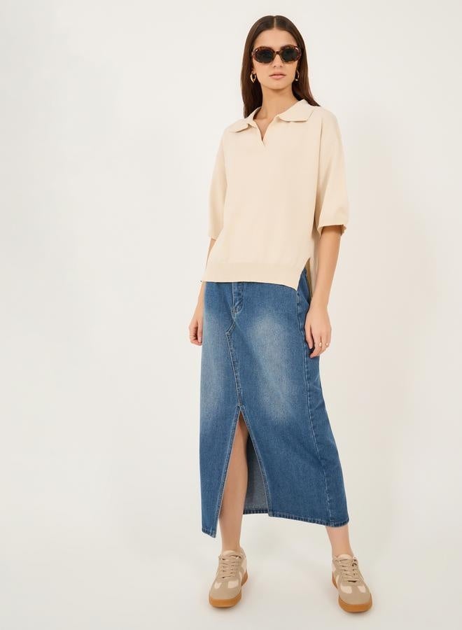 Styli Styli Solid Polo Neck Knit Regular Fit Top  - Image 2