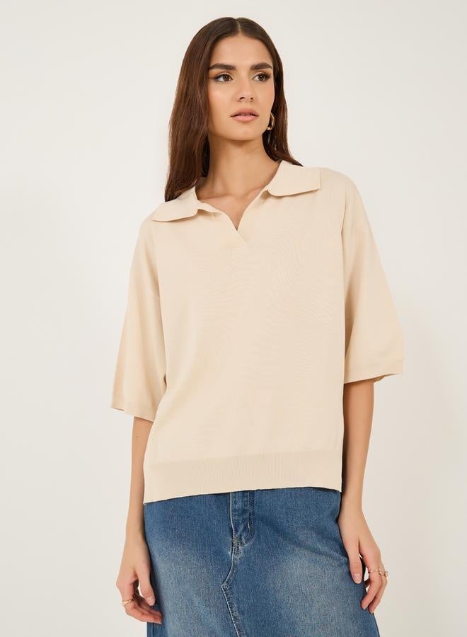 Styli Styli Solid Polo Neck Knit Regular Fit Top  - Image 1