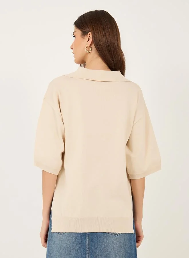 Styli Solid Polo Neck Knit Regular Fit Top