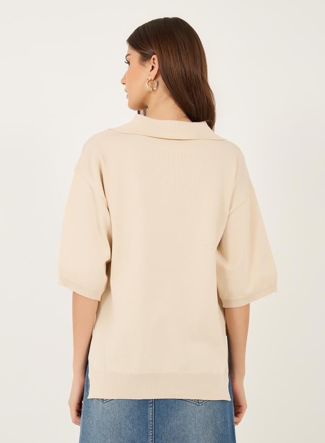 Styli Styli Solid Polo Neck Knit Regular Fit Top  - Image 4