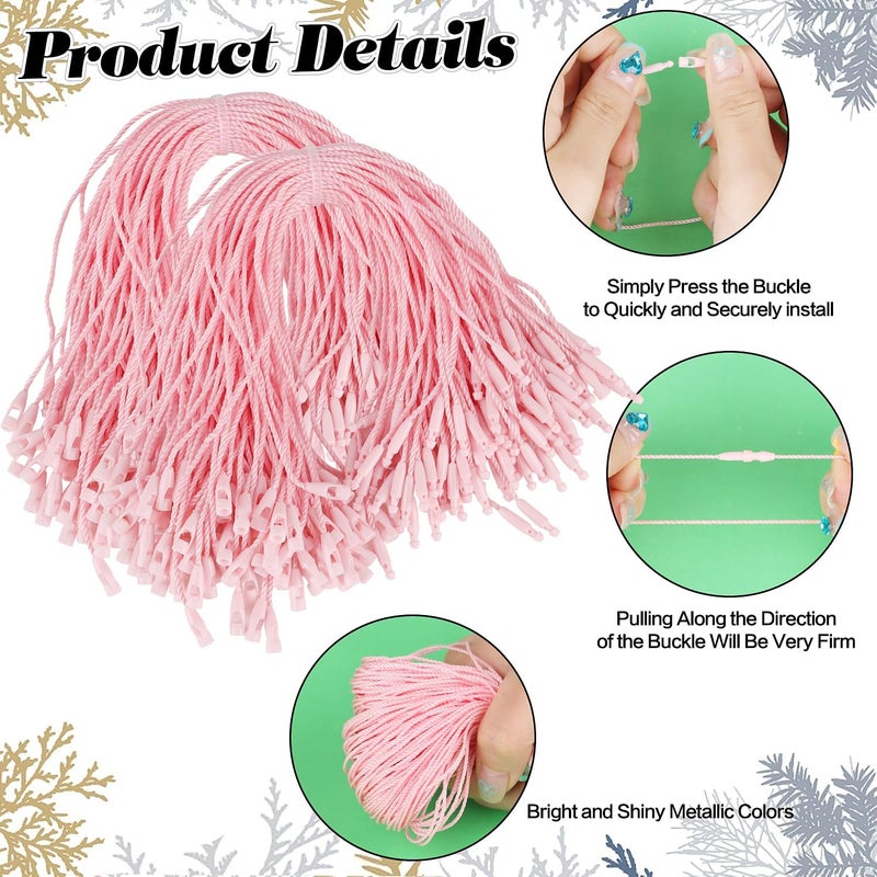FOIMAS 400pcs Christmas Ornament Hanger String Hook Hanging Ropes with Snap Locking Fastener for Christmas Tree Hanging Ornament Decoration Supply,Pink - Image 3