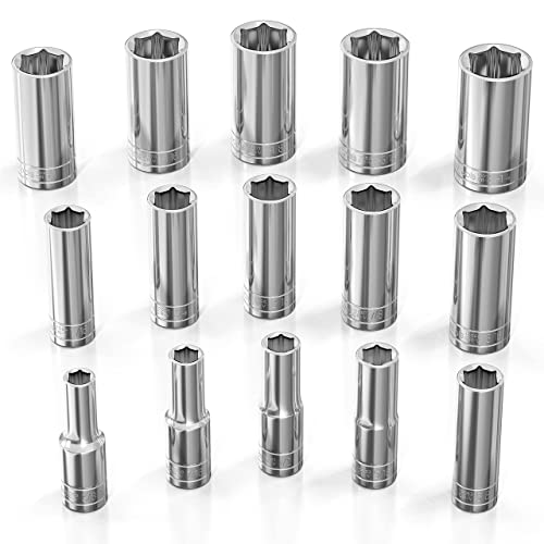 Olsa Tools SAE Deep Socket Set - 1/2-Inch Drive, 18pc - 6-Point Chrome Sockets from 3/8" to 1-1/4" and No Skipped Sizes - Mechanic Deep SAE Socket Set - Professional Grade Long Sockets - Part: 1319 - Image 1