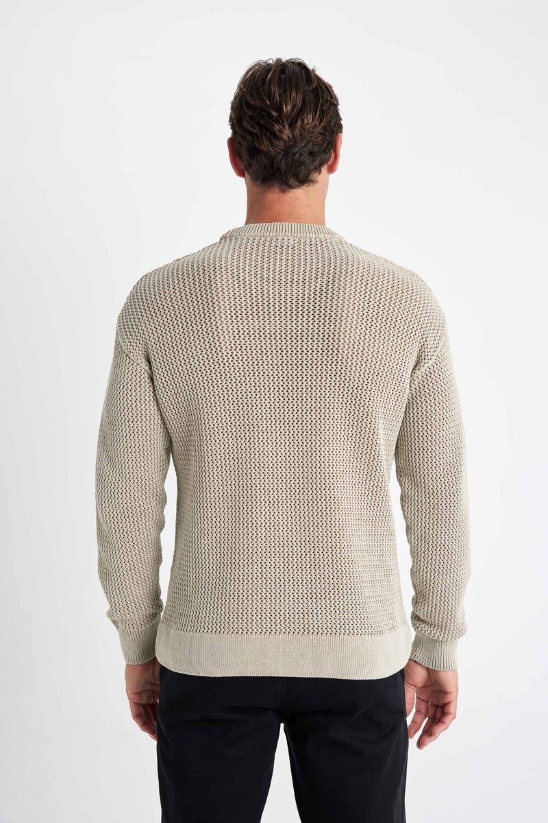 DeFacto Beige Man Relax Fit Crew Neck Textured Knitted Pullover Casual - Image 4