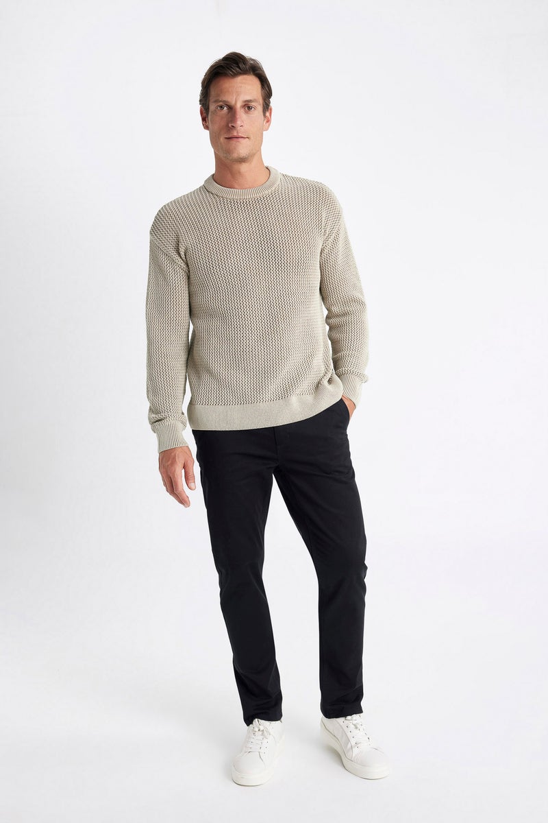 DeFacto Beige Man Relax Fit Crew Neck Textured Knitted Pullover Casual - Image 2