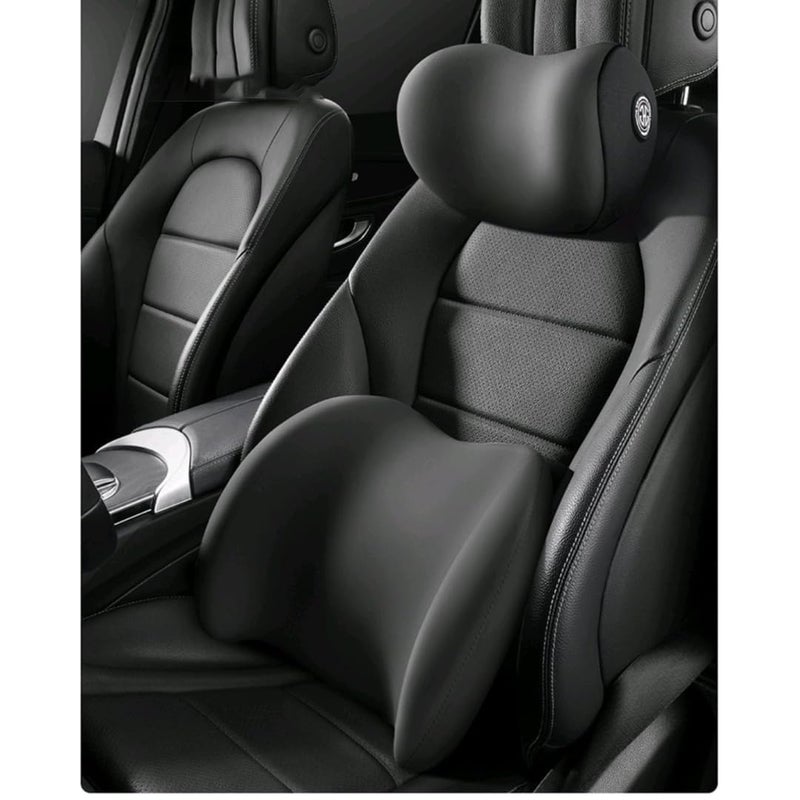 Lampostick Car Neck and Back Cushion Lumbar Support Pillow for Office Chair and Car SeatSoftness Memory Foam Comfortable Ergonomic Design for Neck and Back Rest Pillow Black - Image 1
