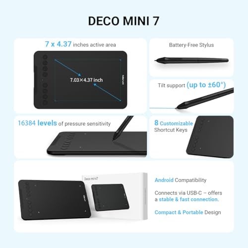 XP-PEN XPPen Updated Deco Mini7 V2 Drawing Tablet-16384 Levels of Pressure Battery-Free Stylus, 7 x 4 OSU Drawing Pad, 8 Hotkeys for Digital Art, Teaching, Gaming Graphic Tablet for Chrome, PC, Mac, Android - Image 3
