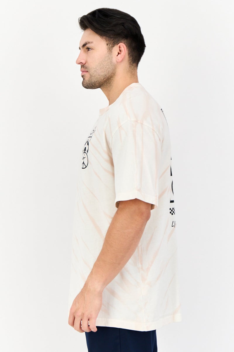 Reebok تي شيرت رياضي للرجال بأكمام قصيرة مناسب في الهواء الطلق، بيج - Image 4