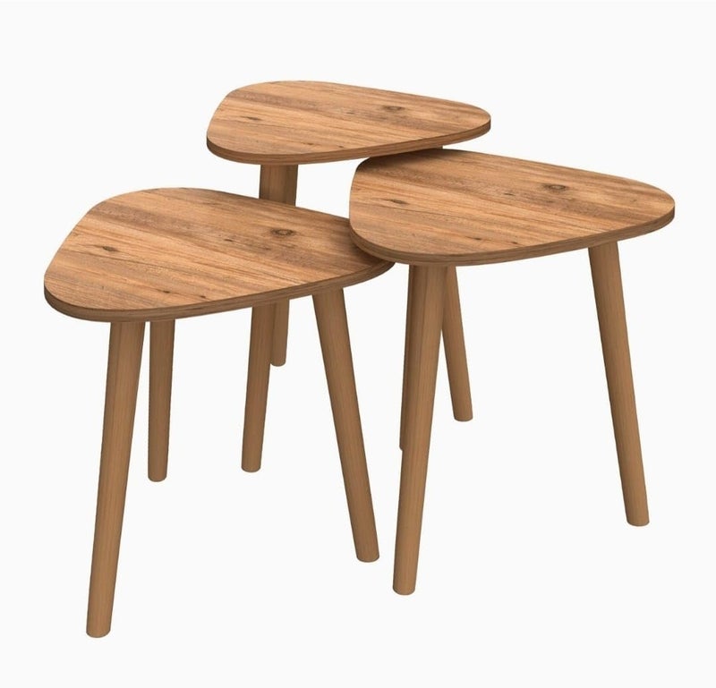 FENDI HOME FendiHome Modern 3-Piece Wooden Nesting Coffee Table Set – Triangle Shape, Natural Finish – Compact Side Tables for Living Room, Bedroom & Office Decor - Image 2
