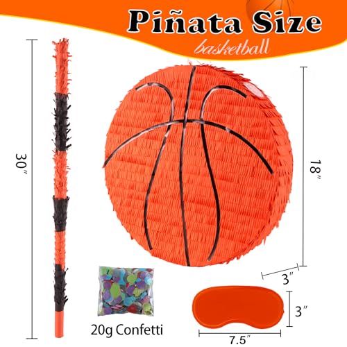 PCFING 18 Inch Basketball Piata with 30 Inch Piata Stick Blindfold Confetti for Boys Girls Adults Birthday Party Game Decorations Anniversary Celebration Fiesta - Image 5